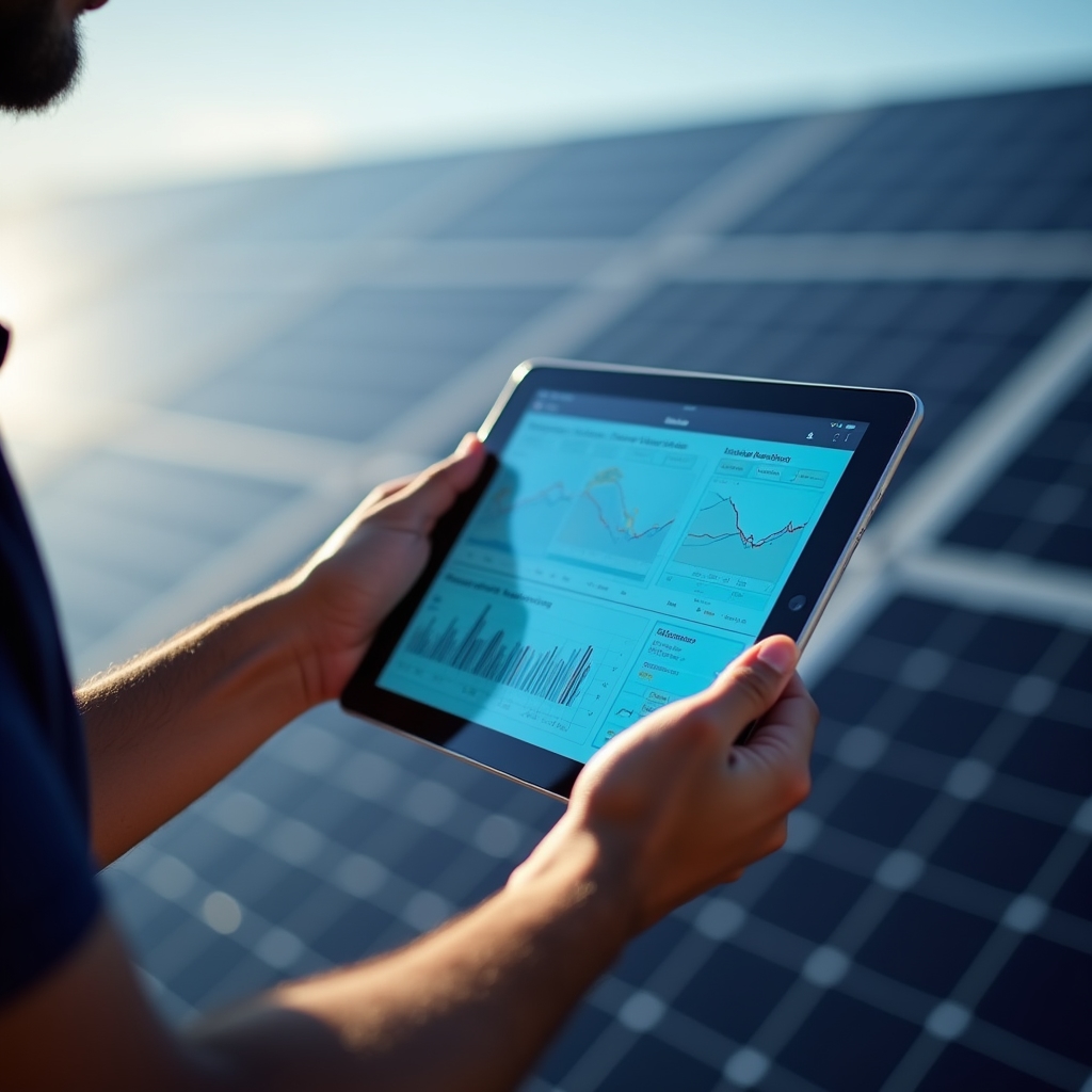 Pantalla mostrando datos de monitoreo remoto de producción solar